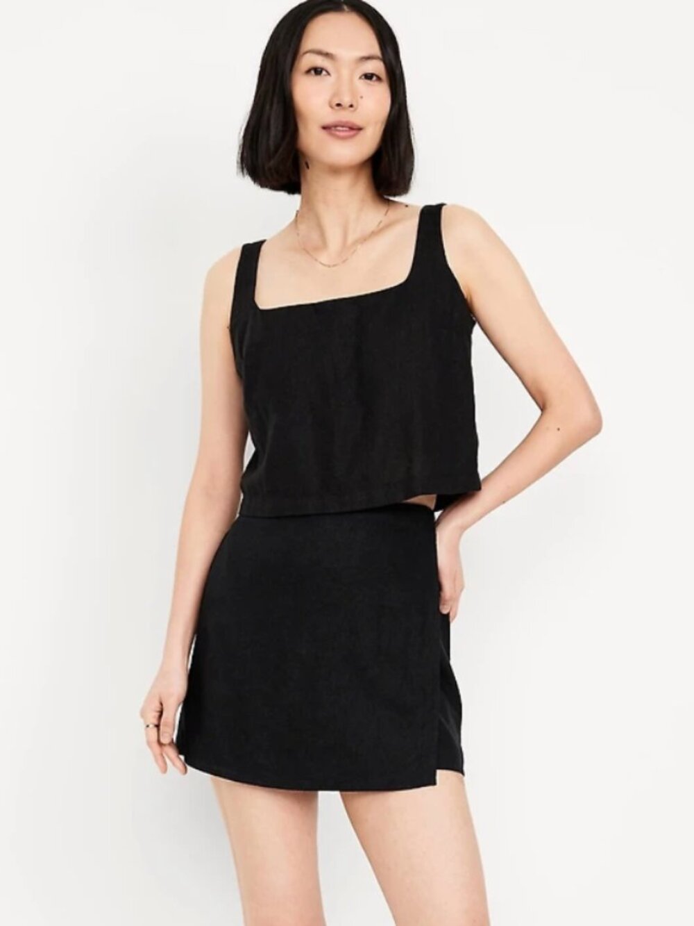 Old Navy Black High-Waisted Faux-Wrap Linen-Blend Mini Skort Women's US Size M